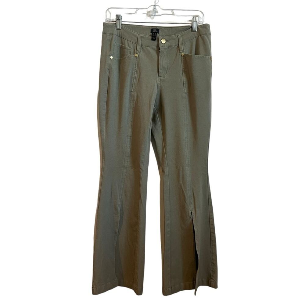 GILI Pants Women 10 Green Duel Stretch Front Slit Flare Boho Spring Western